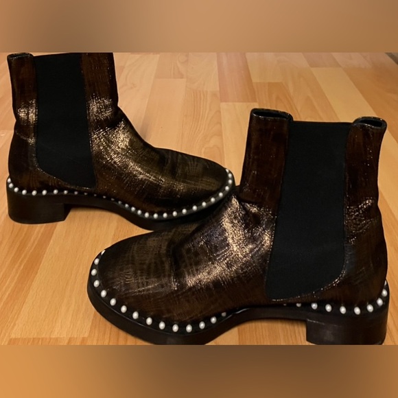 Stuart Weitzman Studded Bronze Ankle Boots Size 7 - Picture 7 of 8